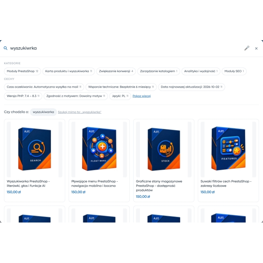 Moteur de recherche avec tolérance aux fautes, voix et IA - Module PrestaShop