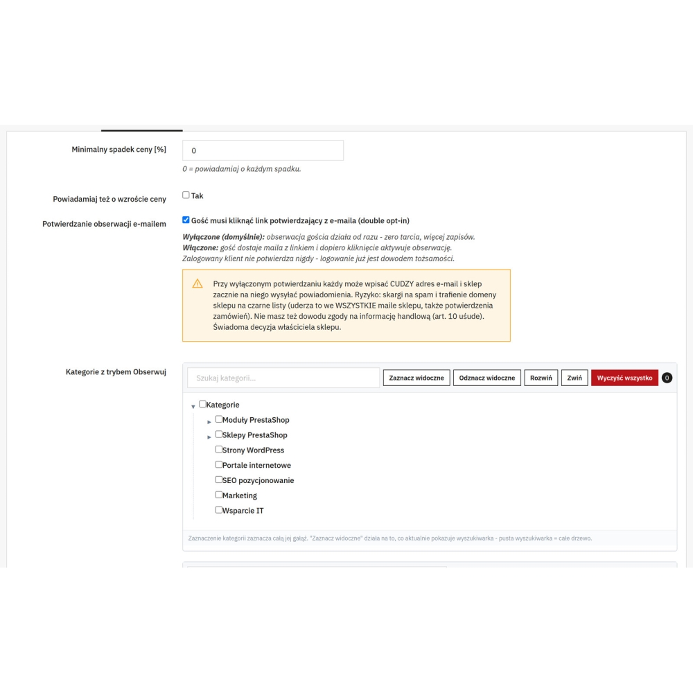Negocjacja ceny i powiadomienia o cenie PrestaShop