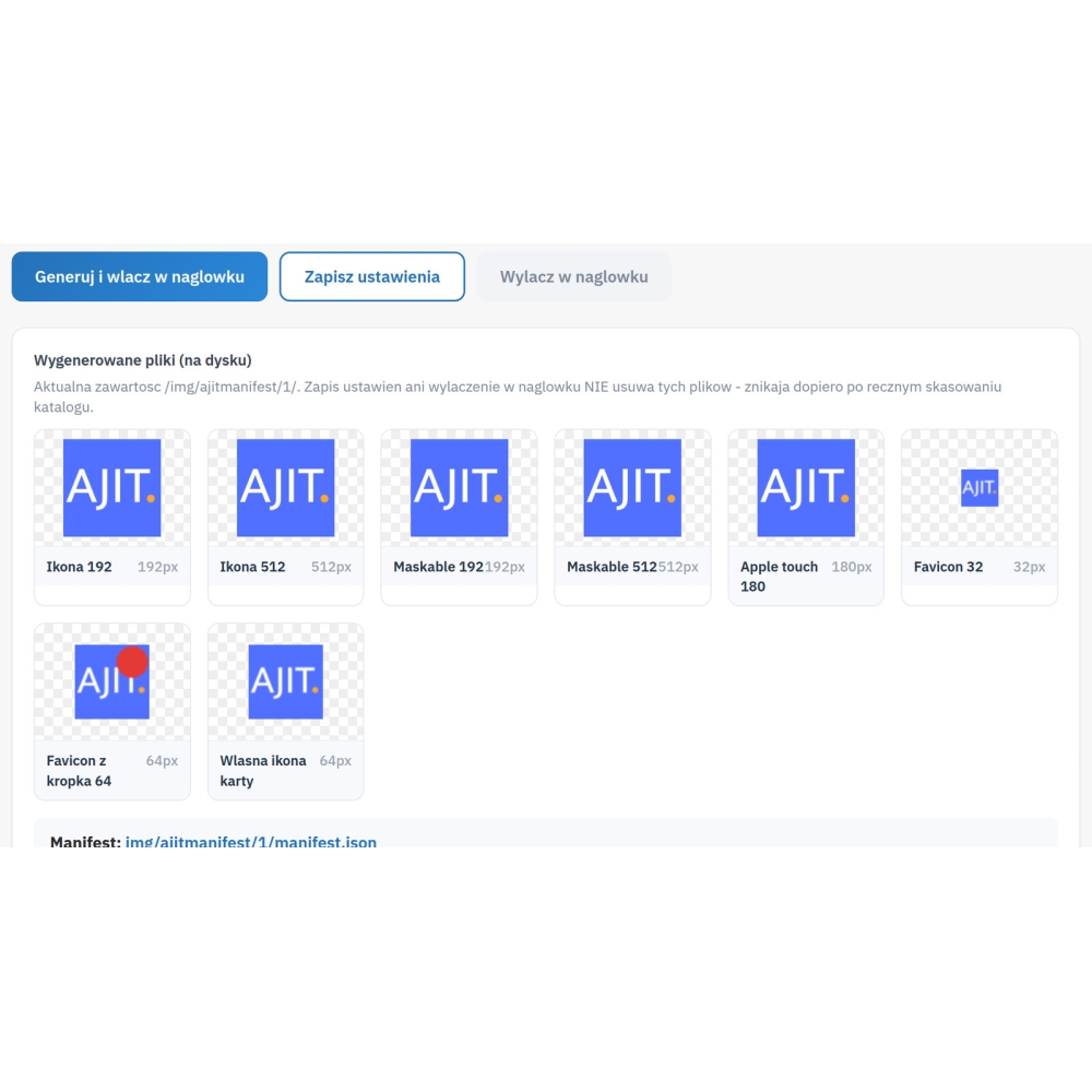 Manifest PWA i ikony sklepu PrestaShop