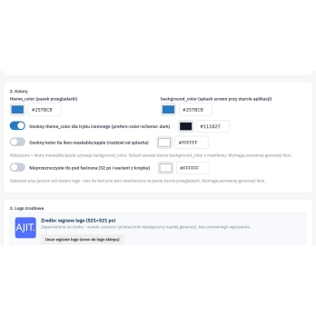 Colori del tema e messaggio sulla scheda