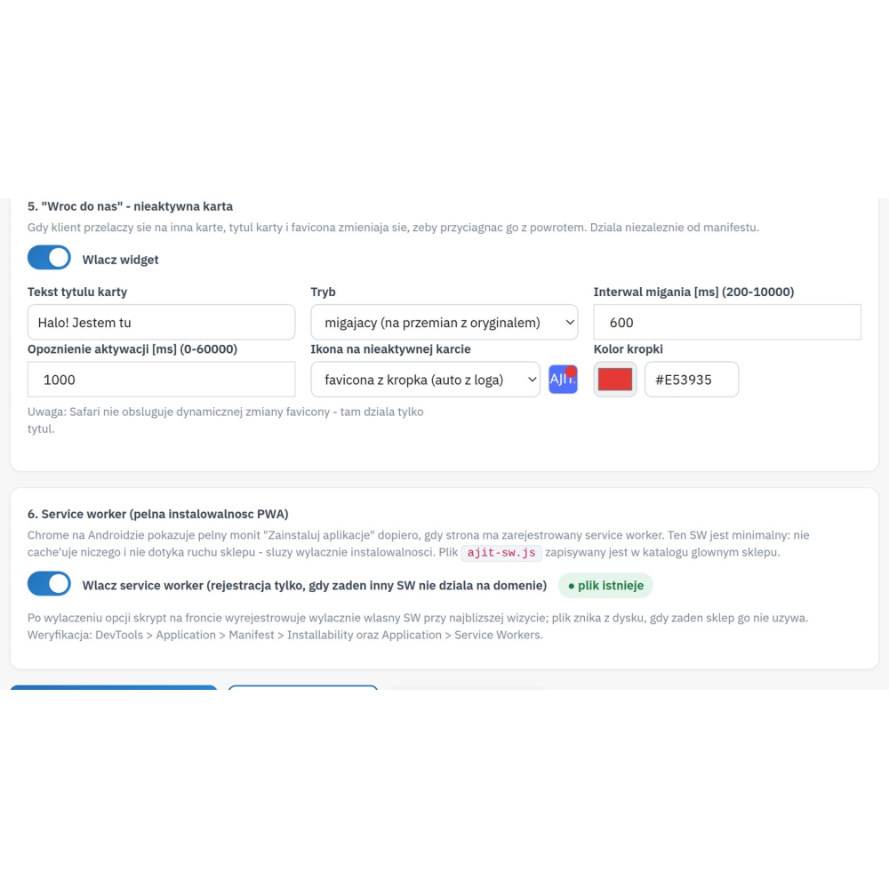 Manifest PWA i ikony sklepu PrestaShop