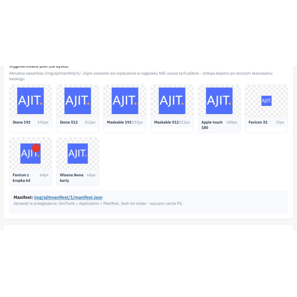 Manifest PWA i ikony sklepu PrestaShop