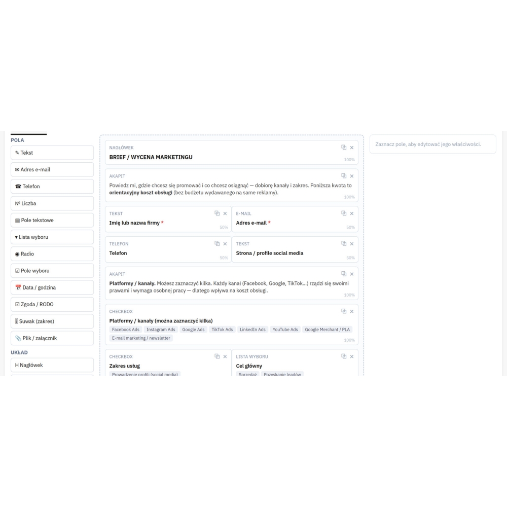 Kreator formularzy PrestaShop - pola i logika warunkowa