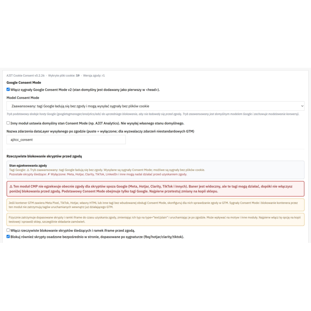 AJIT-COOKIECONSENT - Ustawienia ogólne
