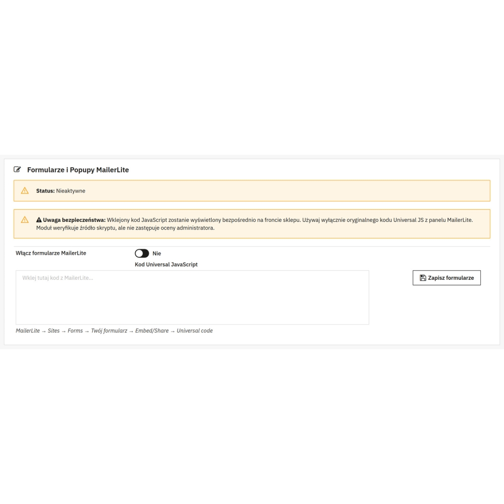 Integración MailerLite de newsletter y formularios - Módulo PrestaShop