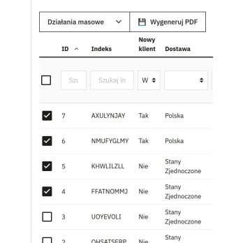 Wybór wielu zamówień z listy