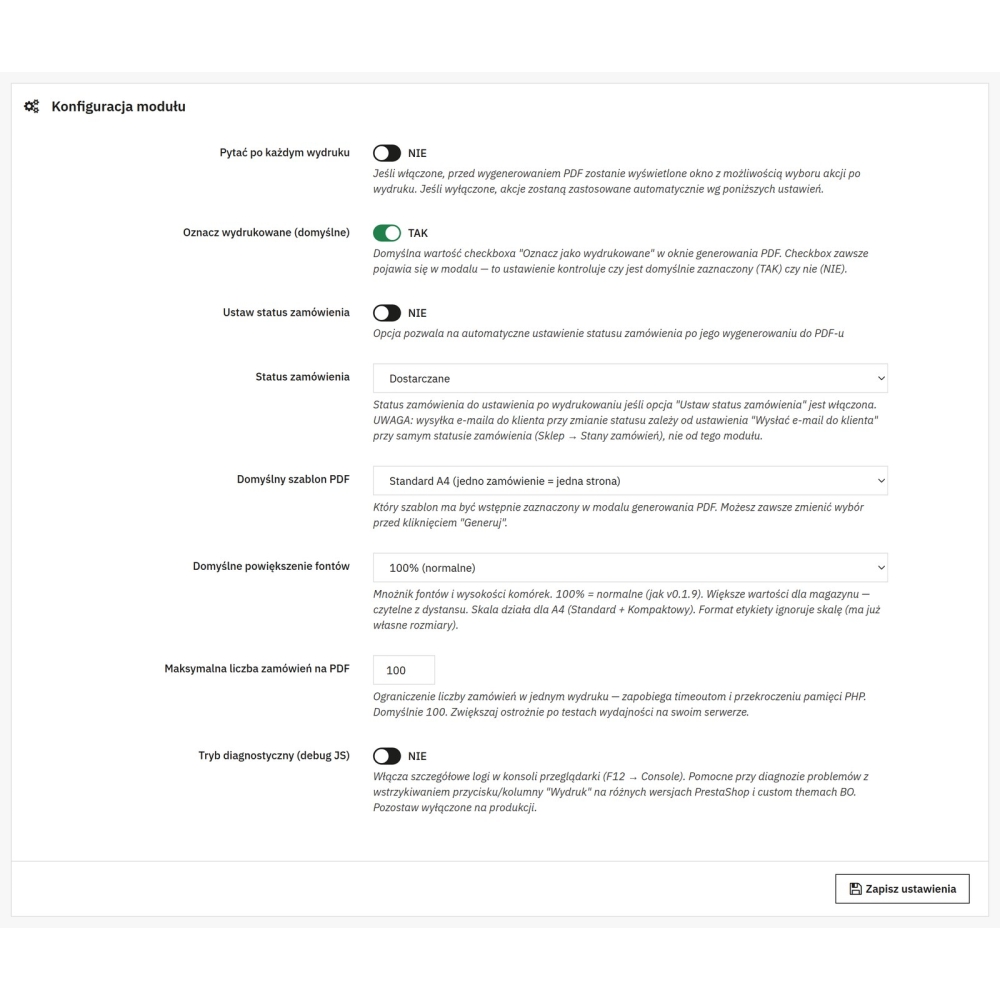 Masowy wydruk zamówień PrestaShop do PDF