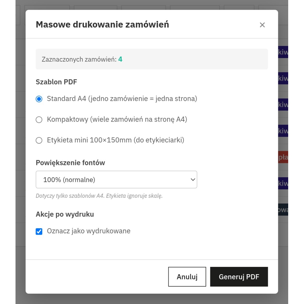 Masowy wydruk zamówień PrestaShop do PDF