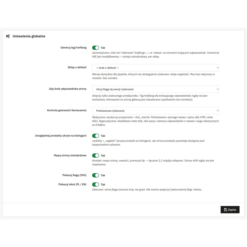 Przełącznik języków i hreflang PrestaShop multistore