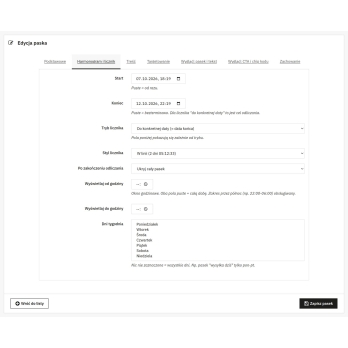 Lista pasków i harmonogram
