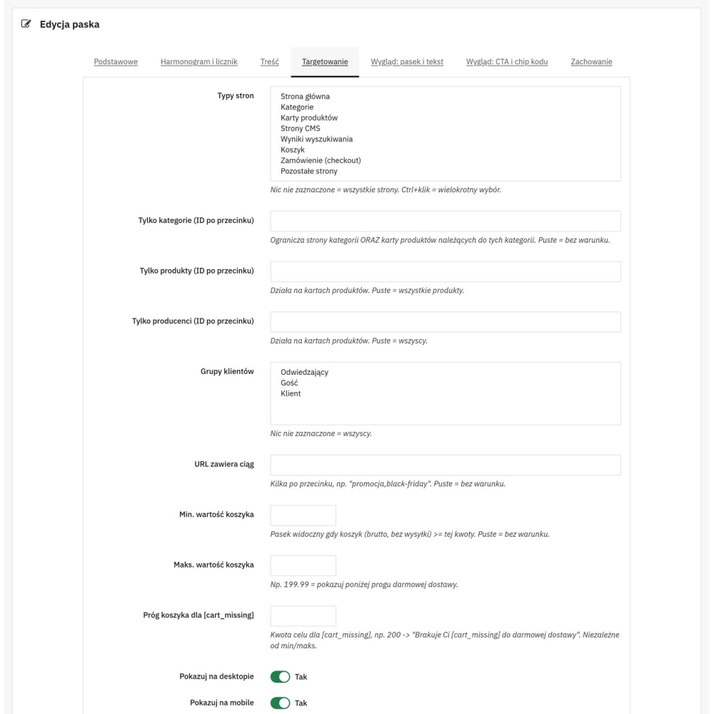 Pasek promocyjny PrestaShop - licznik i harmonogram