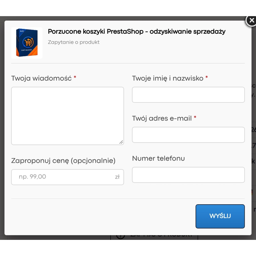 Zapytaj o produkt i cenę - moduł PrestaShop