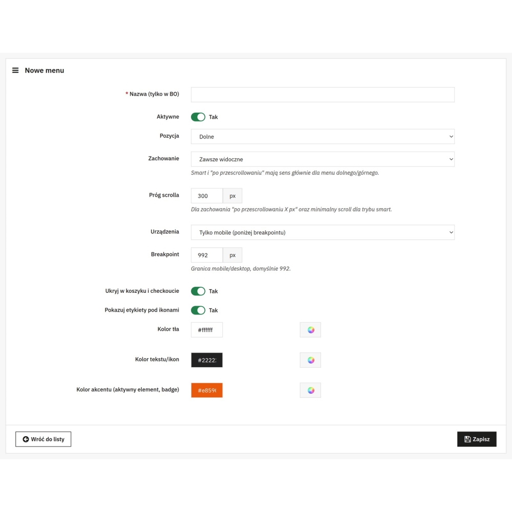 Pływające menu PrestaShop - nawigacja mobilna i boczna