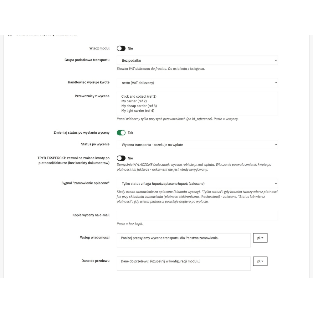 Indywidualna wycena transportu PrestaShop