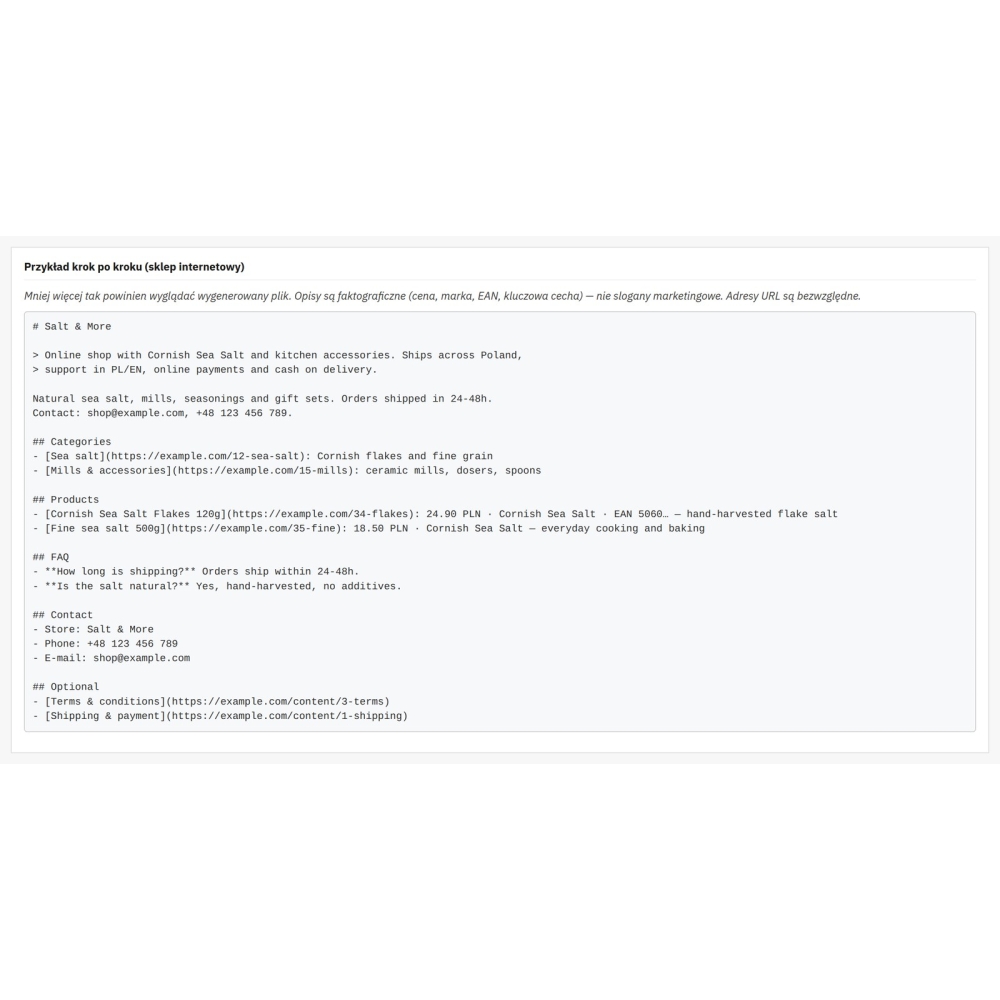 Generator llms.txt dla PrestaShop - katalog dla AI