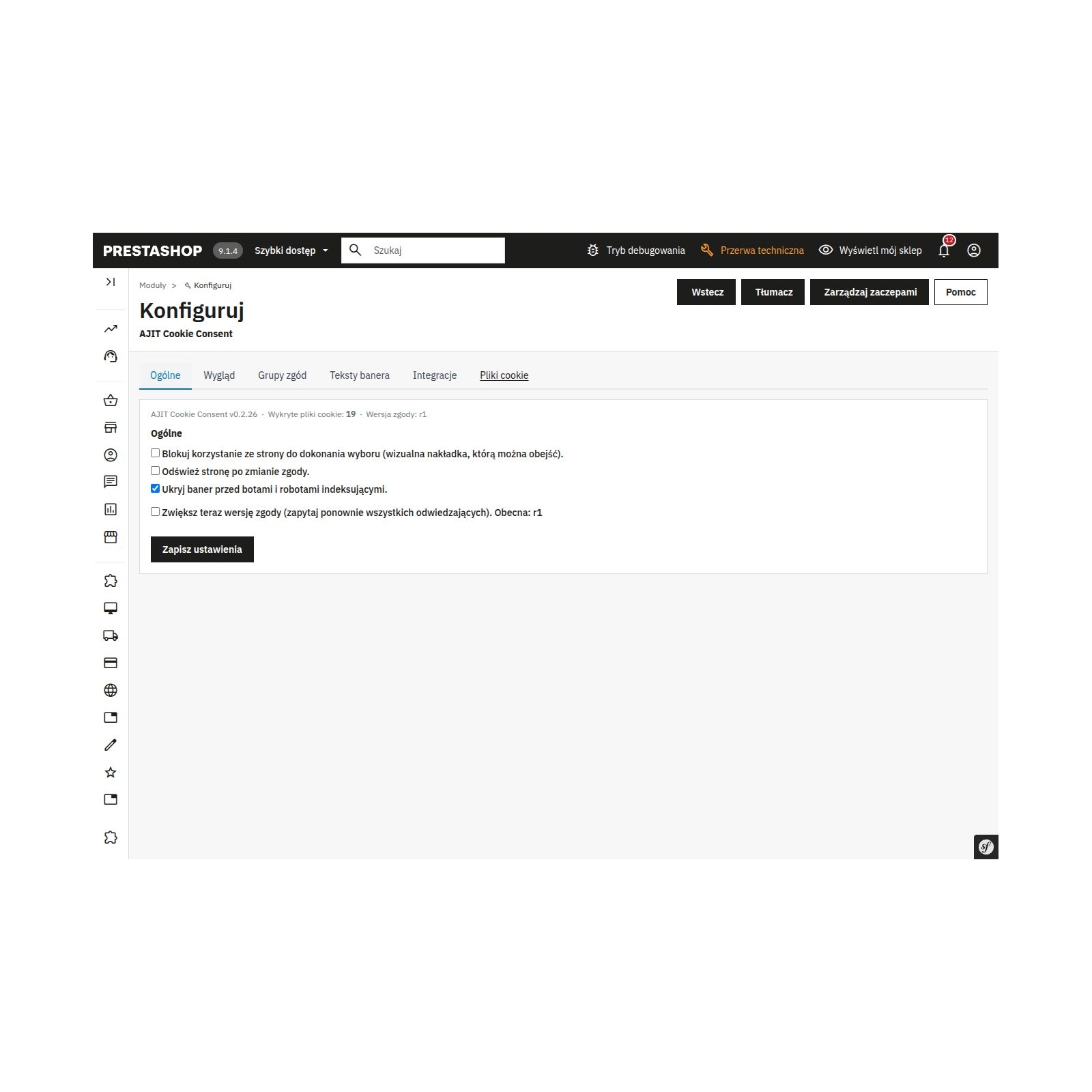 AJIT-COOKIECONSENT - Ustawienia ogólne
