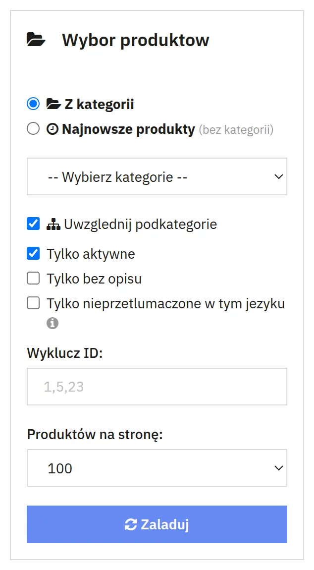 Selezione dei prodotti
