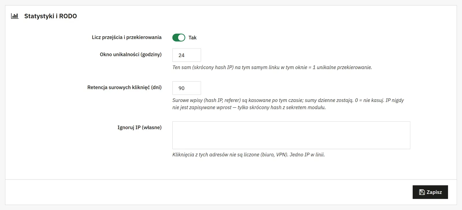 Licznik przekierowań dla linków wychodzących