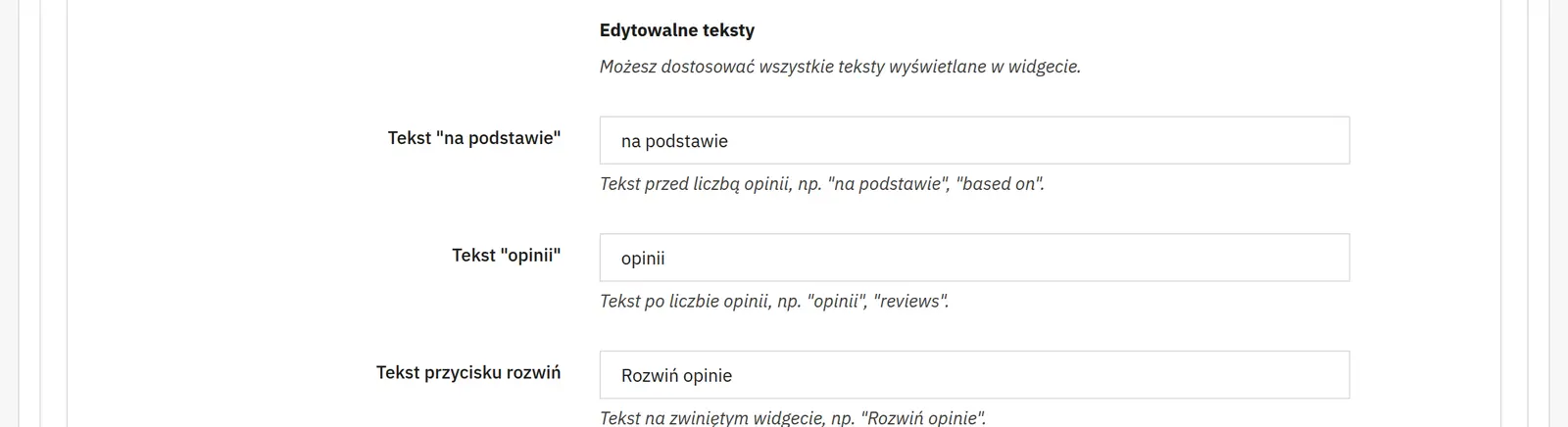 Dane prezentowane w widżecie