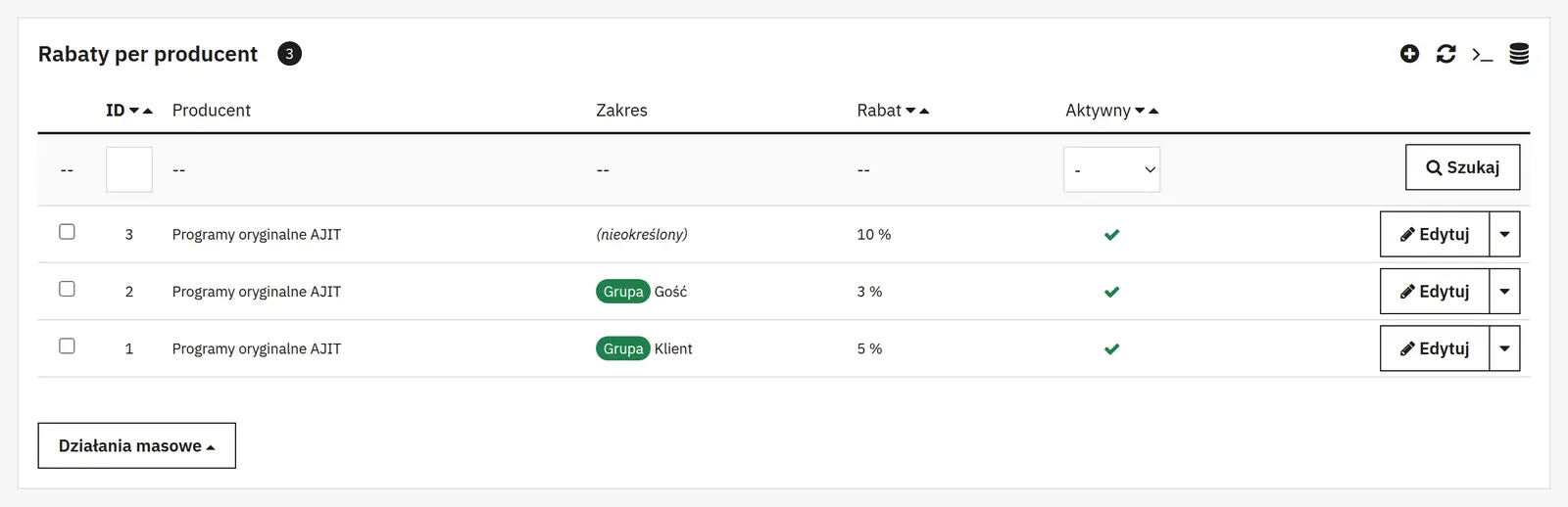 Rabat zależny od producenta i grupy