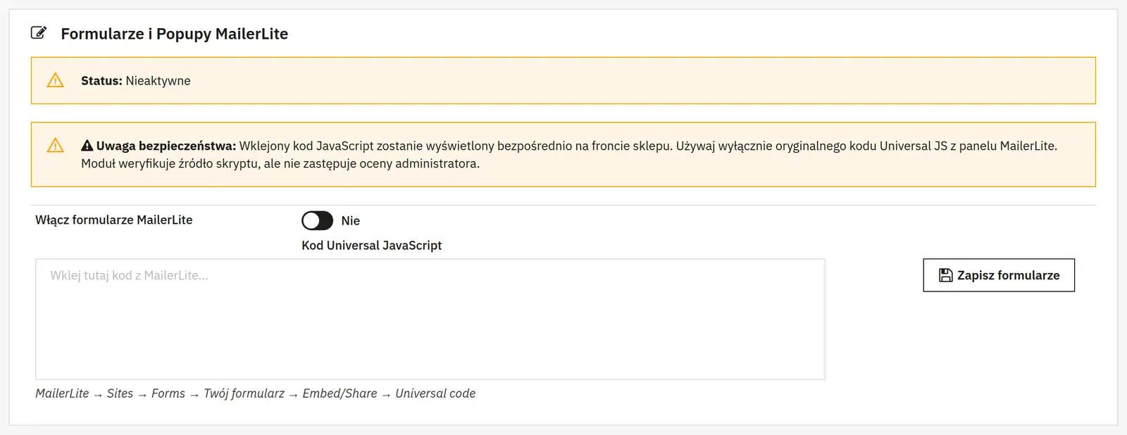 Moduli e popup MailerLite
