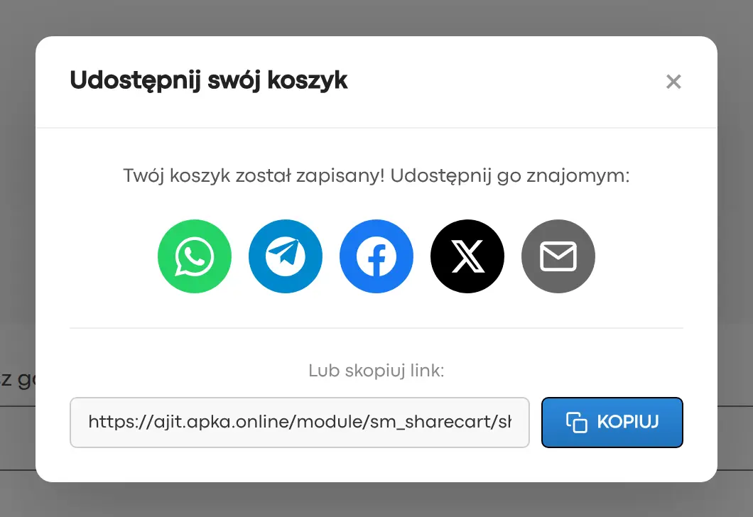 Sharing the cart via a link