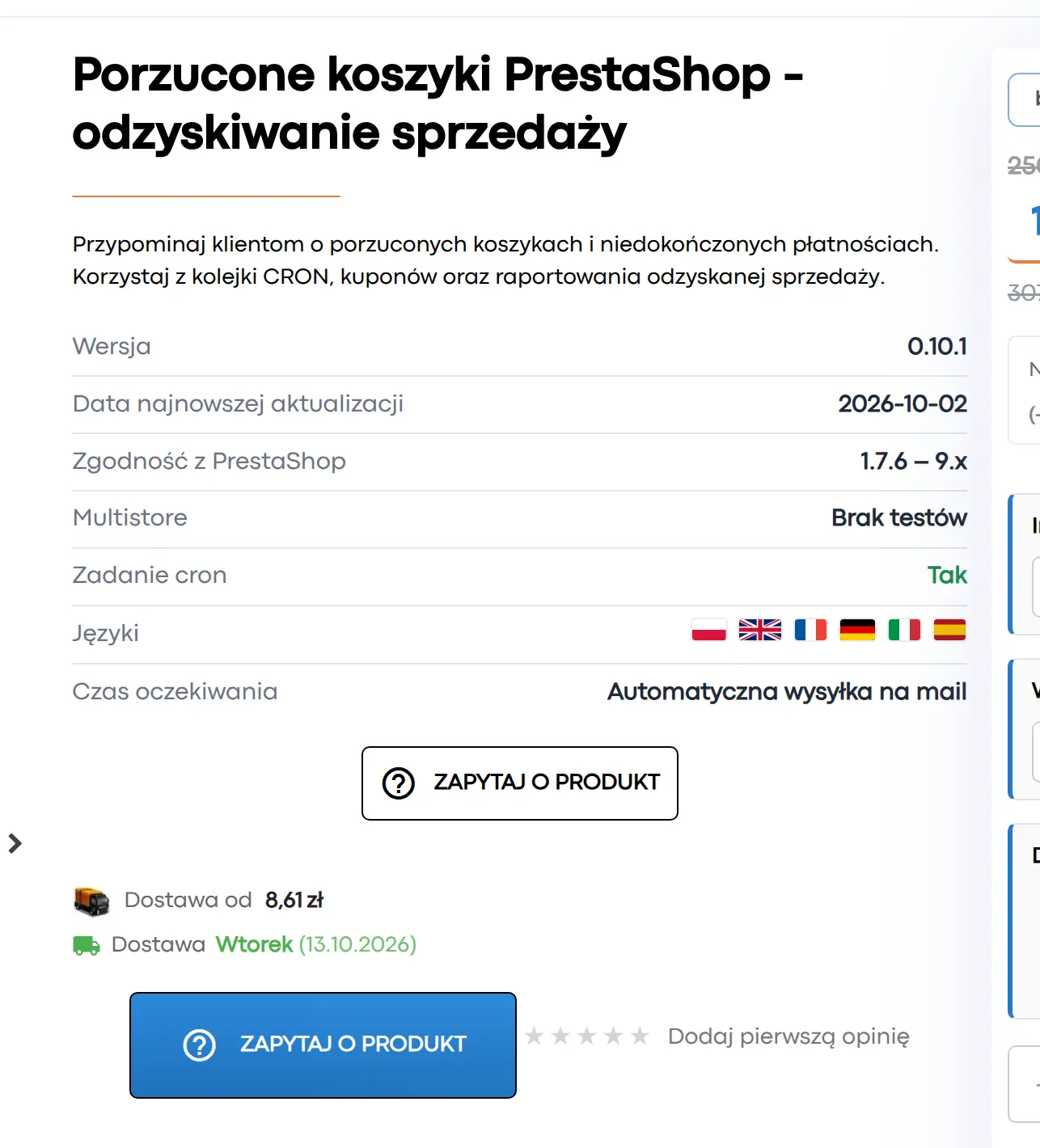 Liste des transporteurs sur la page produit