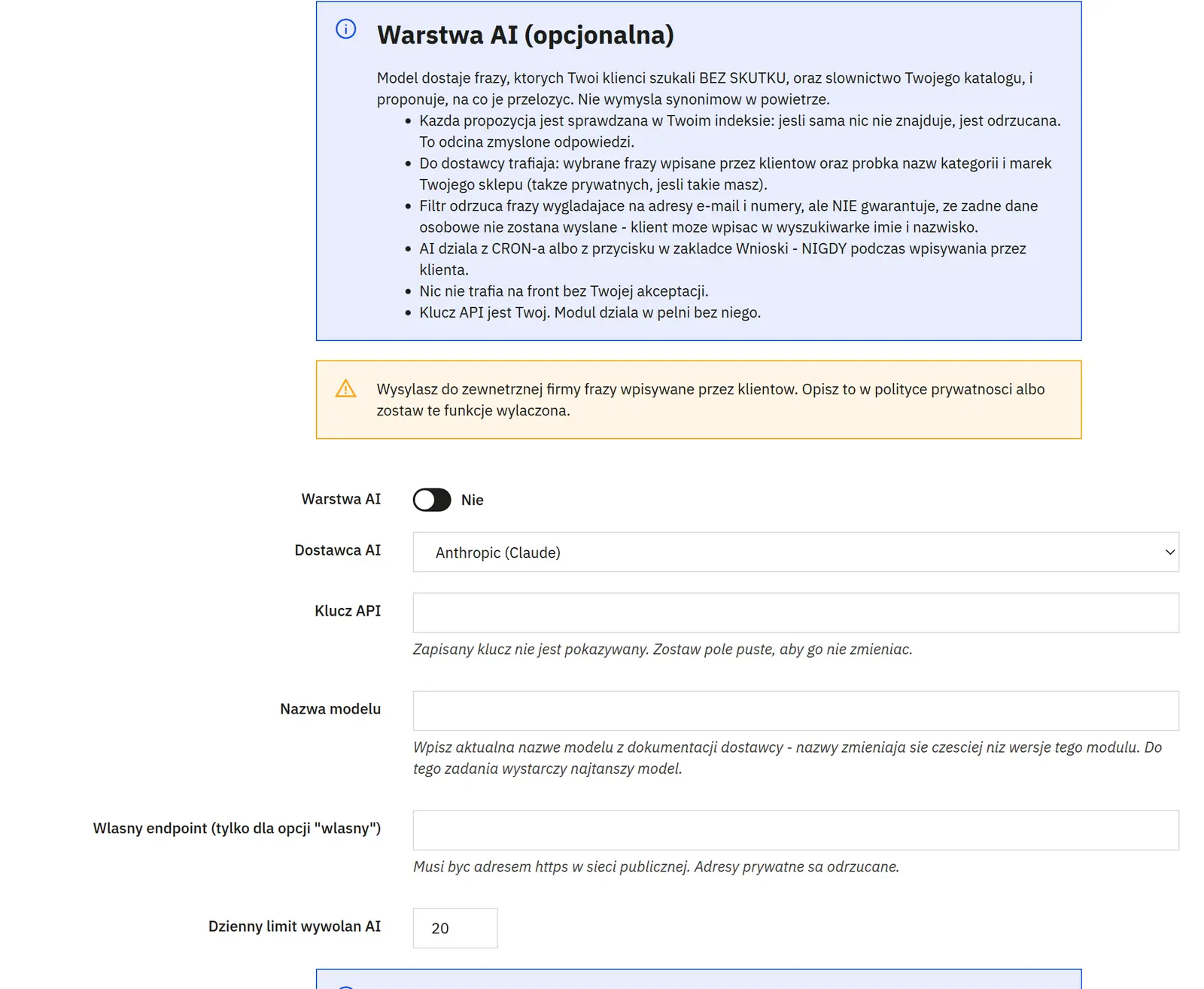 Recherche vocale et couche IA optionnelle