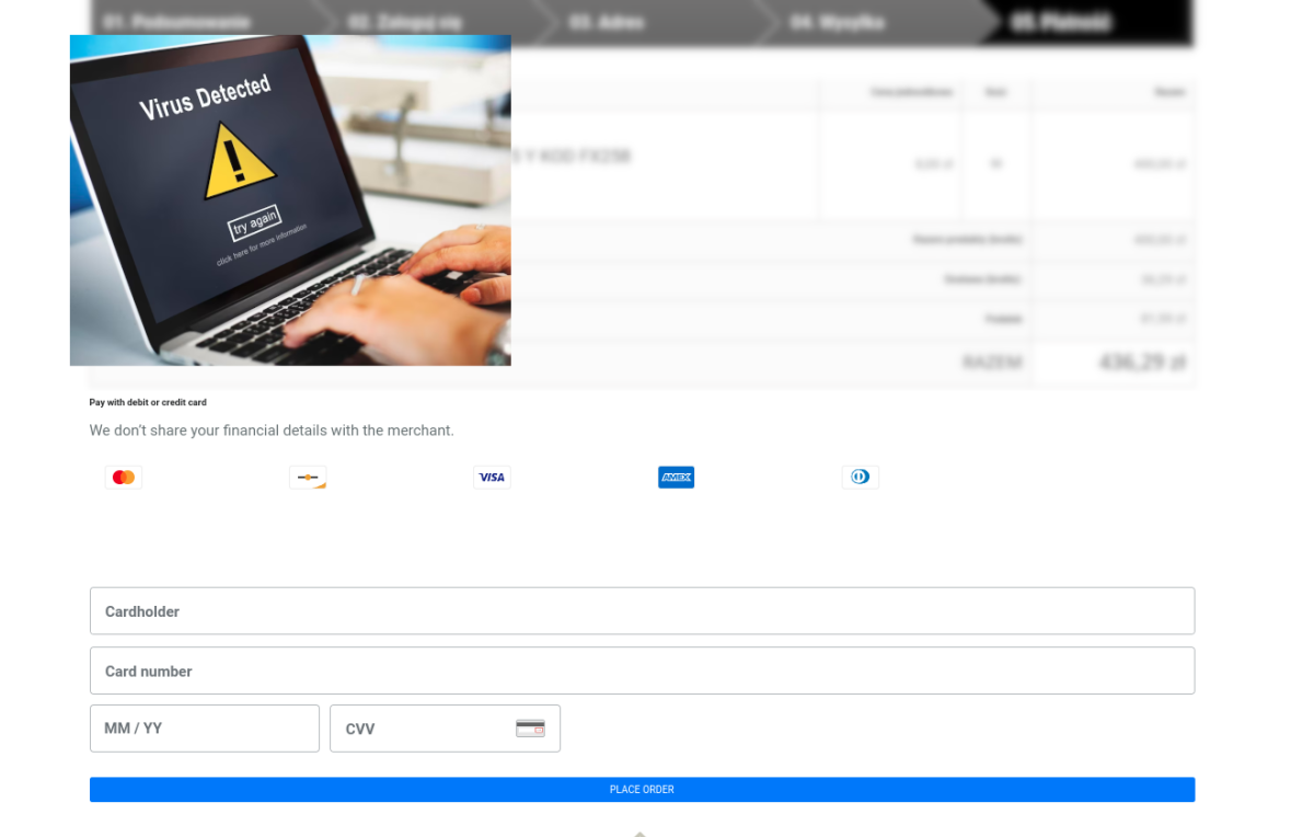 Wirusowy fałszywy formularz karty kredytowej na sklepie Prestashop - rozwiązanie