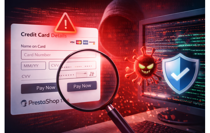 [Rozwiązanie] Nowy wirus na PrestaShop 1.6 – fałszywy formularz karty, trudny do wykrycia