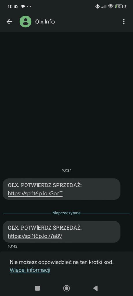 oszustwo olx sms