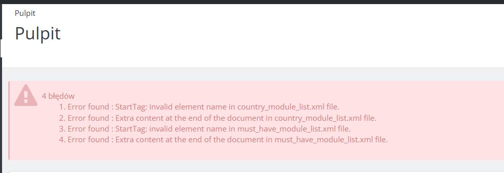 error module XML list